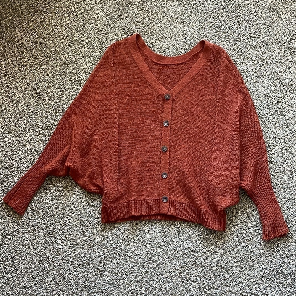 Ruby Moon Button Back Dolman Sleeve Sweater Cotton Boho Textured Rust Batwing - Picture 5 of 14